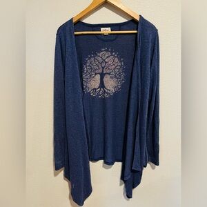 Lakhays Boho Indie Tree Of Laugh Waterfall Open Sweater Cardigan Blue Size L/XL